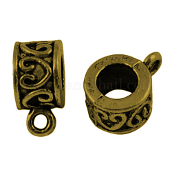 Fianzas de tubo de aleación de estilo tibetano, fianzas de bucle, abalorios de fianza, sin plomo y el cadmio, columna, oro antiguo, 8.5x6mm, agujero: 2 mm