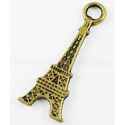 Tibetan Style Alloy Antique Golden Pendants, Lead Free and Cadmium Free, Eiffel Tower, 30x12mm, Hole: 4mm