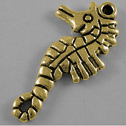 Tibetan Antique Golden Pendants, Lead Free and Cadmium Free, Sea Horse, 33.5mm long, 17.5mm wide, 3mm thick, hole: 2mm