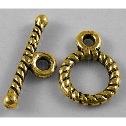 Tibetan Style Toggle Clasps, Ring, Lead Free and Nickel Free and Cadmium Free, Antique Golden, Ring: 12x9mm, Bar: 16mm, Hole: 1.5mm
