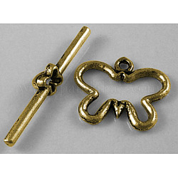 Tibetan Style Alloy Toggle Clasps, Butterfly, Lead Free and Cadmium Free, Antique Golden, 17x20mm, Hole: 2mm