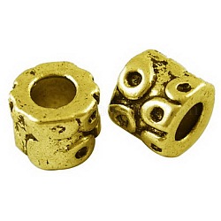 Metal Alloy European Beads, Lead Free & Cadmium Free & Nickel Free, Column, Antique Golden, about 9mm in diameter, 8mm thick, hole: 5mm