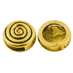 Tibetan Silver Slide Charms, Flat Round, Lead Free and Cadmium Free, Antique Golden, about 14mm in diameter, 5.5mm thick, hole: 2.5X11mm