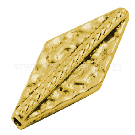 チベット風合金ビーズ  菱形  鉛フリー及びカドミウムフリー  アンティーク黄金  21x9x4mm  穴：1.5mm GLFH10229Y-1