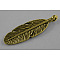 Tibetan Style Alloy Pendants, Lead Free & Cadmium Free & Nickel Free, Feather, Antique Golden, about 9mm wide, 30mm high, 2mm thick, hole: 2mm