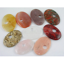Natural Gemstone Big Pendants, Oval, about 45~47mm wide, 65~67mm long, 7~8mm thick, hole: 12mm