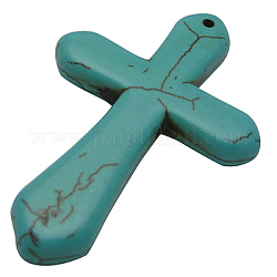 Heated Gemstone Pendants, Turquoise, Cross, about 30mm wide, 45mm long, hole: 1mm