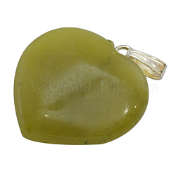 Natural Gemstone Pendants, Heart, Brass Clasp, Mixed Color, about 20mm wide, 26~27mm long, hole: 3mm, 20pcs/box