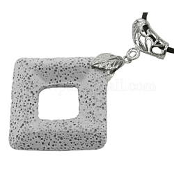 Lava Rock Big Pendants, with Brass Clasp, Square, White, about 48mm wide, 71mm long, hole: 5mm