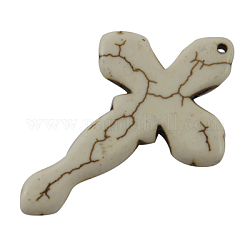 Natural Magnesite Gemstone Pendants, White, Cross, about 29mm wide, 44mm long, 4mm thick, hole: 1.2mm