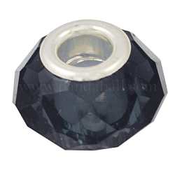 Handmade Glass European Beads, Large Hole Beads, Silver Color Brass Core, Prussian Blue, 14x8mm, Hole: 5mm