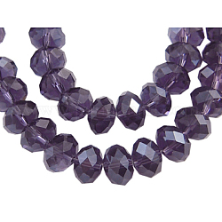 Glass Beads Strands, Pearl Luster Plated, Crystal Suncatcher, Faceted Rondelle, Indigo, 12x8mm, Hole: 1mm, about 68~70pcs/strand, 22.83 inch~23.23 inch(58~59cm)