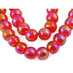 Chapelets de perles en verre, ronde, de couleur plaquée ab , rouge, 4mm, Trou: 1mm, Environ 80 pcs/chapelet, 13 pouce / brin