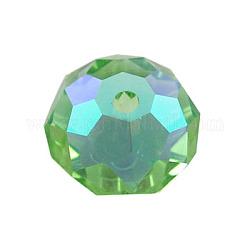 Handmade Glass Beads, Faceted Round, Green, AB Color, 10mm in diameter, 7mm thick, hole:1mm