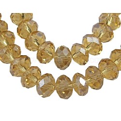 Glass Beads Strands, Pearl Luster Plated, Crystal Suncatcher, Faceted Rondelle, Goldenrod, 8x6mm, Hole: 1mm, about 68~70pcs/strand, 15 inch
