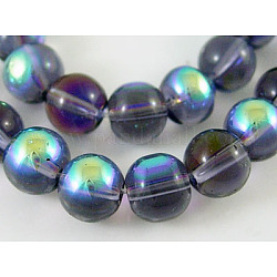 Rotonde perle di vetro fili, viola medio, ab colore placcato, perline:8mm di diametro, Foro: 1 mm, circa 14 pollice / filo, circa 42pcs/filo