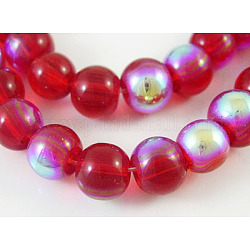 Rotonde perle di vetro fili, rosso, ab colore placcato, perline:8mm di diametro, Foro: 1 mm, circa 14 pollice / filo, circa 42pcs/filo