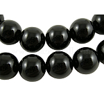 Brins de perles rondes en onyx noir naturel, Grade a, teinte, 16mm, Trou: 1.5mm, Environ 26 pcs/chapelet, 16 pouce