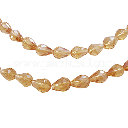 Chapelets de perles en verre, attrape soleil en cristal, facette, larme, verge d'or, environ 10 mm de large, Longueur 15mm, Trou: 1.5mm, Environ 50 pcs/chapelet, 27 pouce
