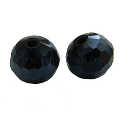Perle di vetro, tondo sfaccettato, nero placcato, circa10 mm di diametro, Foro: 1.5 mm