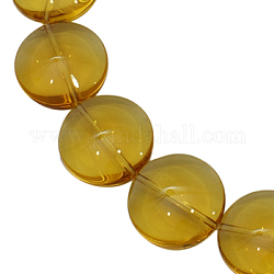 Glass Beads Strands, Flat Round, Gold, 20x5mm, Hole: 1mm, about 15pcs/strand, 11inch