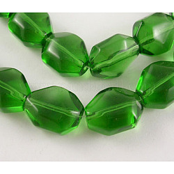 Glass Beads Strands, Faceted, Octagon, Green, 17x13x9mm, Hole: 1mm, about 21pcs/strand, 14inch