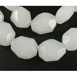 Glass Beads Strands, Faceted, Octagon, White, 17x13x9mm, Hole: 1mm, about 21pcs/strand, 14inch
