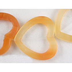 Gemstone Loose Beads Strands, Mother's Day Gifts Making, Carnelian, Dyed, Heart, Orange, about 30mm in diameter, hole: about 1.2mm, about 12~13pcs/Strands, 14inch