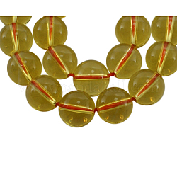 Gemstone Beads Strands, Natural Quartz Crystal, Round, Dyed & Heated, Yellow, about 10mm in diameter, hole: 1mm, about 40pcs/strand, 16inch