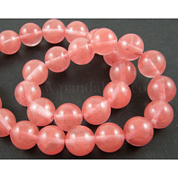 Chapelets de perles en verre de quartz de cerise, ronde, Saumon, 12mm, Trou: 1mm, Environ 32 pcs/chapelet, 16 pouce