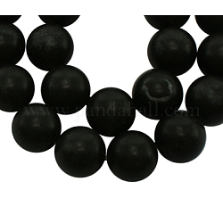 Natural Gemstone Beads Strands, Stone Needle, Round, Black, about 14mm in diameter, hole: 1mm, about 29 pcs /strand, 16 inch