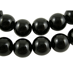 Natural Black Onyx Round Beads Strands, Grade A, Dyed, 16mm, Hole: 1.5mm, about 26pcs/strand, 16 inch