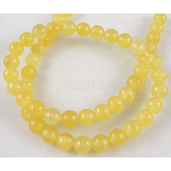 Brins de perles de pierres précieuses naturelles de 15 pouce ~ 16 pouces, ronde, jade jaune, environ 6 mm de diamètre, trou: environ 0.8 mm