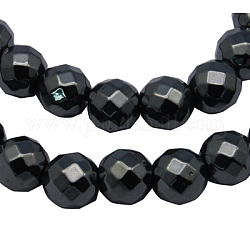 Chapelets de perles en hématite synthétique sans magnétiques, 48 facettes, ronde, noir, environ 10 mm de diamètre, Trou: 1 mm, 40 pcs / chapelet, 16 pouce
