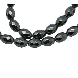 Non-Magnetic Synthetic Hematite Beads Strands, Faceted, Rice, Black, about 6mm wide, 9mm long, hole:1mm, 45pcs/strand, 16inch