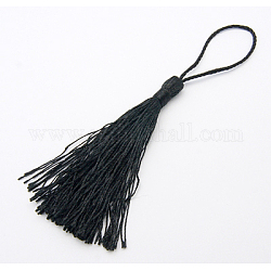 Sewing Cord Tassel Pendants, Black, Size: about 7mm wide, 135mm long