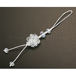 Glass Mobile Straps, Clear, Size: Mobile Accessories: about 100mm long, Glass Beads: 6~8mm diameter, Nylon Thread:  about 0.8mm in diameter