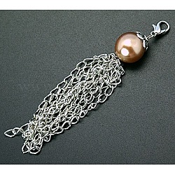 Mobile Accessories, with Acrylic Beads, Tibetan Style Bead Caps and Iron Chains, Gray, Size: Mobile Accessories: about 90mm long
