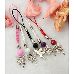 Mobile Straps, with Round Glass Beads, Tibetan Style Beads and Cord Loop with Alloy Findings and Nylon Cord, Mixed Color, 92mm