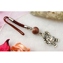 Cell Phone Charm Straps, with Round Glass Beads, Tibetan Style Beads and Cord Loop with Alloy Findings and Nylon Cord, Sienna, 100mm