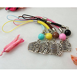 Mobile Straps, with Round Glass Beads, Tibetan Style Beads and Cord Loop with Alloy Findings and Nylon Cord, Mixed Color, 100mm