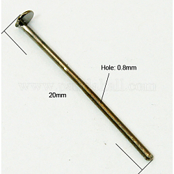 Pasadores de cabeza plana de hierro, Sin cadmio y níque y plomo, gunmetal, 20x0.75~0.8mm, cabeza: 2.5 mm, aproximamente 9700 unidades / 1000 g
