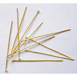 Iron Flat Head Pins, Cadmium Free & Lead Free, Golden, 35x0.75~0.8mm, 20 Gauge, about 5400pcs/1000g, Head: 2mm