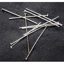Iron Flat Head Pins, Cadmium Free & Lead Free, Silver Color Plated, 36x0.75~0.8mm, 20 Gauge, about 6800pcs/1000g, Head: 2mm