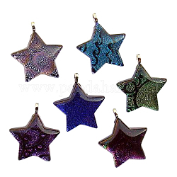 Handmade Dichroic Glass Pendants, with Alloy Findings, Star, Mixed Color, about 29mm wide, 35mm long, 7mm thick, hole: 3mm