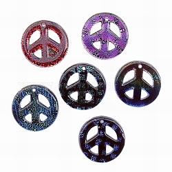 Dichroic Glass Pendants, Peace Sign, Mixed Color, about 39mm in diameter, 5.5mm thick, hole: 3mm