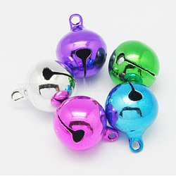 Brass Bell Pendants, Christmas Bauble, Round, Mixed Color, Size: about 18mm in diameter, 23mm long, hole: 2.5mm