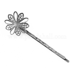 Accessoires bobby épingle à cheveux en fer, fleur, sans nickel, platine, 59x20mm