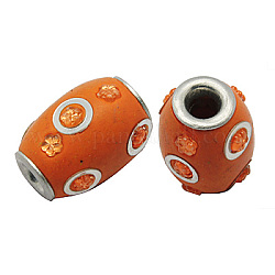 Handmade Indonesia Beads, with Brass Core, Drum, Orange, Size: about 14mm wide, 20mm long, hole: 4mm