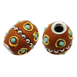 Handmade Indonesia Beads, with Brass Core, Drum, Peru, Size: about 13mm wide, 15mm long, hole: 3mm